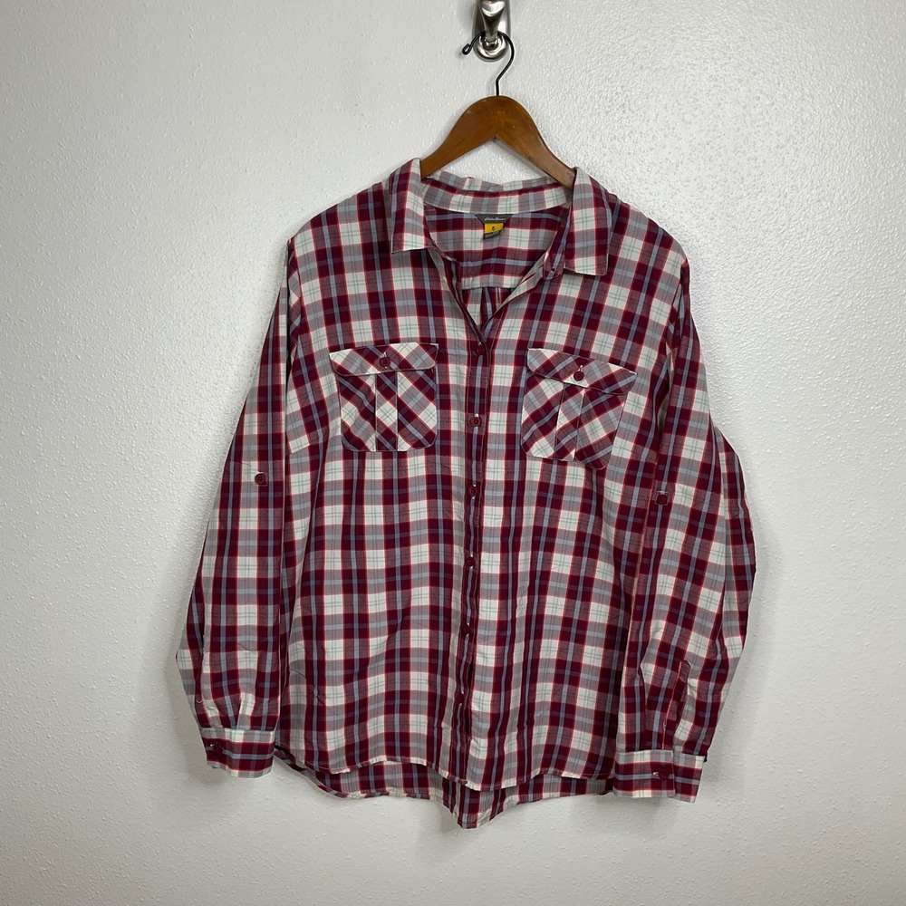 Eddie Bauer Red Plaid Long Sleeve Button Down Shirt Size 2XL‎